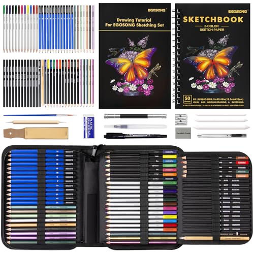 EGOSONG 73 Stück Skizzen-Zeichen-Set, Pro Art Skizzenzubehör mit Skizzenbuch, Tutorial, Künstler-Set für Erwachsene, Kinder, Jugendliche, Anfänger, Graphit, Kohle, Aquarell und Metallic-Buntstifte EGOSONG 73 Stück Skizzen-Zeichen-Set, Pro Art Skizzenzubehör mit Skizzenbuch, Tutorial, Künstler-Set für Erwachsene, Kinder, Jugendliche, Anfänger, Graphit, Kohle, Aquarell und Metallic-Buntstifte von EGOSONG