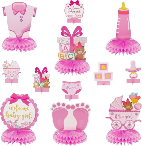 EGuangwiua 12 Stk Pink Mädchen Baby Shower Zierde "It's a Girl" Baby Shower Honigkombination Deko Willkommen Baby Mädchen Geschlechtsentlarvungsparty Tischdeko Neugeborenes Baby Schmuck Fotoparty von EGuangwiua
