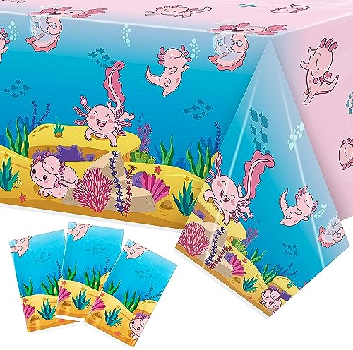 EGuangwiua 3Stück Rosa Karikatur Axolotl Party Tischdecke Reptil Tier Wasserdicht Einweg Plastik Rechteck Tischtuch für Kinder Geburtstag Baby-Dusche Party Zubehör 54x108 Zoll von EGuangwiua