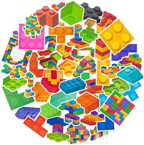 EGuangwiua 50Stück Building Block Aufkleber Set für Kinder Bunte Ziegelsteine Selbstklebende Aufkleber Abziehbilder Schüler-Belohnung Geburtstag Weihnachten Geschenk Tasche Füller Party Dekor Zubehör von EGuangwiua