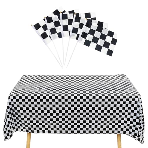 1 Schwarz-Weiß Karierte Tischdecke, 5 Schwarz-Weiß Karierte Handwellenflaggen, Tischlayout-Tischdecke, Teeparty-Dekorationstischdecke, Event-Layout-Tischdecke 1 Schwarz-Weiß Karierte Tischdecke, 5 Schwarz-Weiß Karierte Handwellenflaggen, Tischlayout-Tischdecke, Teeparty-Dekorationstischdecke, Event-Layout-Tischdecke von EHDWXVZM