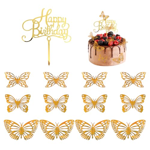 12 Stück Dreidimensionale Schmetterlinge, 1 Stück Geburtstagskarte, Goldener Hohler Schmetterling, 3D-Schmetterlingsdekoration, Simulierter Schmetterlings-Wandaufkleber, Cupcake-Dekoration 12 Stück Dreidimensionale Schmetterlinge, 1 Stück Geburtstagskarte, Goldener Hohler Schmetterling, 3D-Schmetterlingsdekoration, Simulierter Schmetterlings-Wandaufkleber, Cupcake-Dekoration von EHDWXVZM