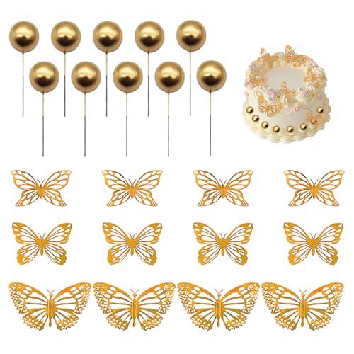 12 Stück Kuchen-Schmetterlingsdekorationen, 10 Stück Goldene Kugeleinsätze, Cupcake-Dekorationen, Hohle Schmetterlingsdekoration Kuchen, Party-Dekorationszubehör 12 Stück Kuchen-Schmetterlingsdekorationen, 10 Stück Goldene Kugeleinsätze, Cupcake-Dekorationen, Hohle Schmetterlingsdekoration Kuchen, Party-Dekorationszubehör von EHDWXVZM