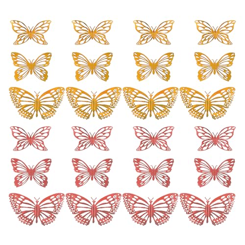 24 Strukturierte Hohle Schmetterlinge, Goldene Kuchendekoration, Goldene Schmetterlingskuchendekoration, Goldene Schmetterlingsdekoration, 3D-Schmetterlingskuchendekoration von EHDWXVZM