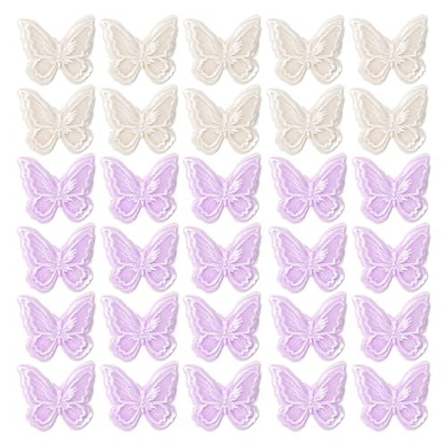 30 Stück Spitzenschmetterlinge, Schmetterlingsdekorationen, Kleidungsdekorationszubehör, Spitzenstoffe, Schmetterlinge Zum Basteln, Doppellagige Organza-Schmetterlinge von EHDWXVZM