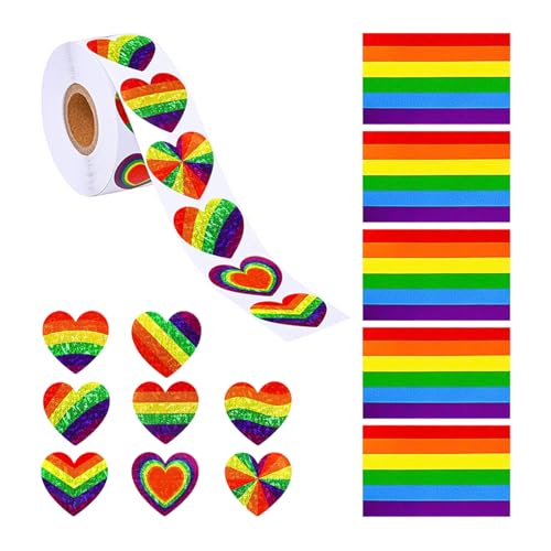500 Stück Regenbogen-Liebesaufkleber Und 5 Stück Regenbogen-Tattoo-Aufkleber, Regenbogen-Aufkleber, Party-Aufkleber, Dekorative Aufkleber, Wasserfeste Aufkleber, Geschenkverpackungsaufkleber von EHDWXVZM