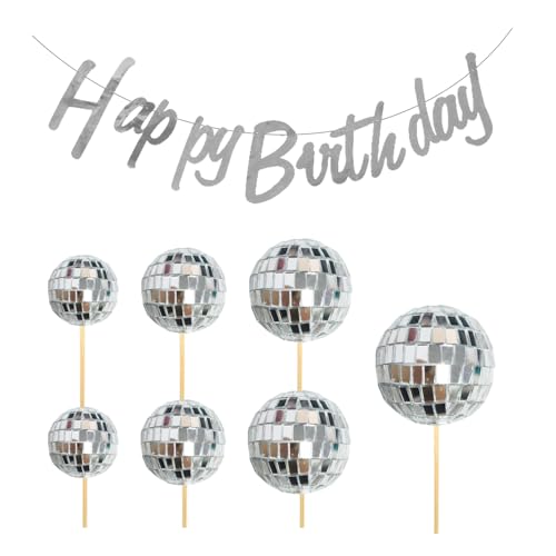 7 Stück Discokugeln, 1 Stück Geburtstagsflagge, Discokugel-Kuchendekoration, Kuchendekorationskugeln, Themenparty-Dekorationszubehör 7 Stück Discokugeln, 1 Stück Geburtstagsflagge, Discokugel-Kuchendekoration, Kuchendekorationskugeln, Themenparty-Dekorationszubehör von EHDWXVZM
