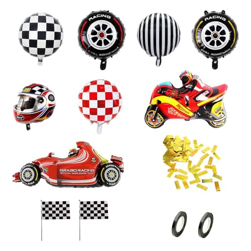 8 Stück Ballons Zum Thema Rennsport, 2 Stück Handschwenkende Flaggen, 20 G Konfetti, 2 Rollen Ballonbänder, Dekorationen Für Rennpartys, Rennballons Aus Aluminiumfolie 8 Stück Ballons Zum Thema Rennsport, 2 Stück Handschwenkende Flaggen, 20 G Konfetti, 2 Rollen Ballonbänder, Dekorationen Für Rennpartys, Rennballons Aus Aluminiumfolie von EHDWXVZM