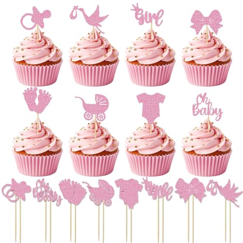 EHDWXVZM 24 Stücke Baby Girl Theme Cake Card Insertion, Kreative Süße Karteneinfügung, Glänzende Kuchenkarteninsertion, Partyvorräte. von EHDWXVZM