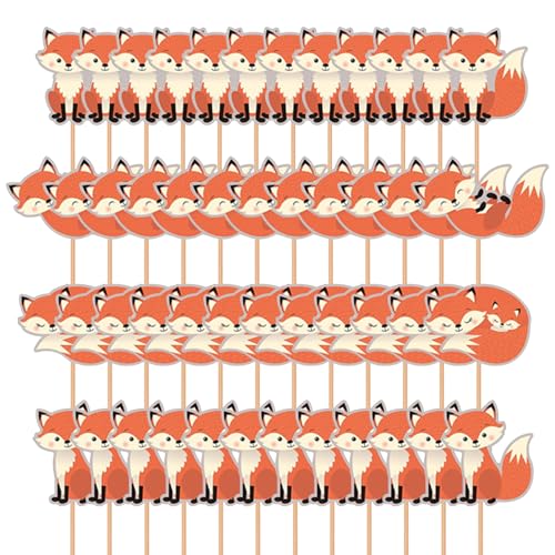 EHDWXVZM 48 Stücke Fox -Karteneinsatz, Fuchsmuffindekoration, Fox -Kuchen -Top, Cartoon Cake Top, Lustiger Muffin -Topper, Geburtstagstorten -Top -Hut. von EHDWXVZM