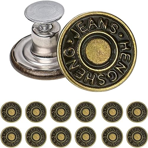 12 Stück Jeans Knöpfe Ohne Nähen, 17mm Knöpfe für Jeans mit Nieten, Abnehmbar Instant Knöpfe, DIY Jeansknopf, Metall Hosenknopf zum Erweitern oder Reduzieren der Hosengröße Bronze-farben (#08) von EHIOG