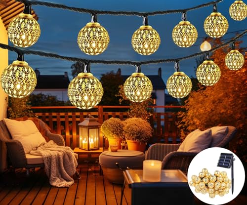 EHIOG 7M Solar Lichterkette Außen Wetterfest – 50 LED Kugel Lichterkette Solar für Gartenbeleuchtung, Balkon, Terrasse, Outdoor Bäume, 8 Modi, IP65 von EHIOG
