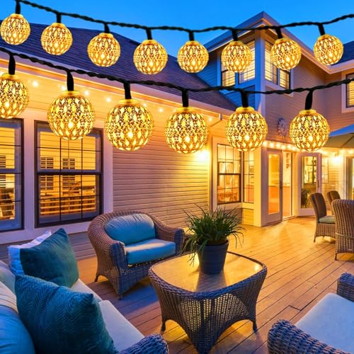 EHIOG Solar Lichterkette Aussen 7M 50 LED – IP65 Wasserdichte Lichterkette Außen mit 8 Modi, Kugel Design, Solarbetrieben für Garten, Balkon, Terrasse, Hochzeit, Party, Warmweiß [Energieklasse F] von EHIOG