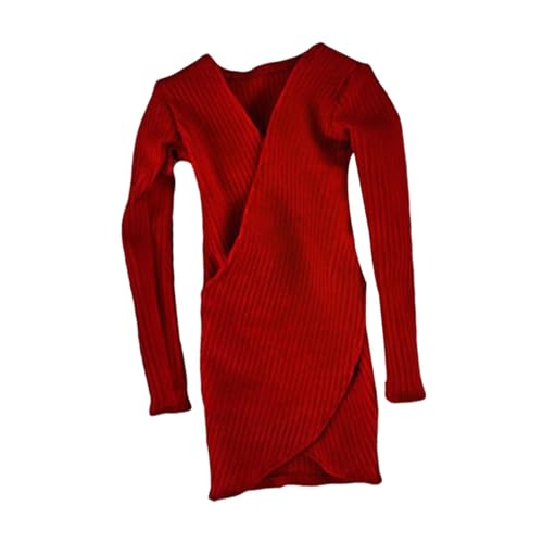 EHJRE 1/6 Puppen-Outfits, Kleidung für weibliche Figuren, V-Ausschnitt-Kleid für Actionfiguren, für 12-Zoll-Figuren, Rot von EHJRE