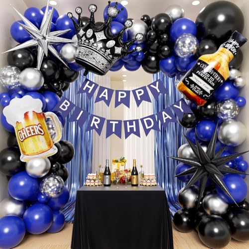 Blau und Schwarz Geburtstag Party Dekorationen, Marineblau Schwarz Metallic Silber Konfetti Folienballons Banner Fransen Vorhänge für 21. 25. 27. 30. 35. 40. 50. 60. Geburtstag Dekorationen für Männer Blau und Schwarz Geburtstag Party Dekorationen, Marineblau Schwarz Metallic Silber Konfetti Folienballons Banner Fransen Vorhänge für 21. 25. 27. 30. 35. 40. 50. 60. Geburtstag Dekorationen für Männer von EHOIHEI