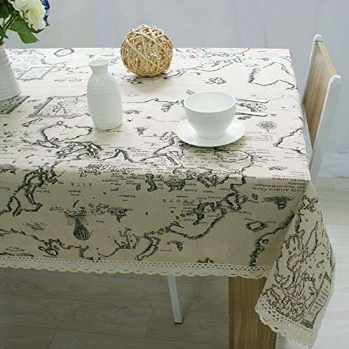Abwaschbare Tischdecke 3D Table Cloth Cotton Weltkarte Tischdecke Fell Rechteckig Tischtuch Extra Lang Vintage Grau Tischschutz Dekoration 140X160Cm von EHOMERY