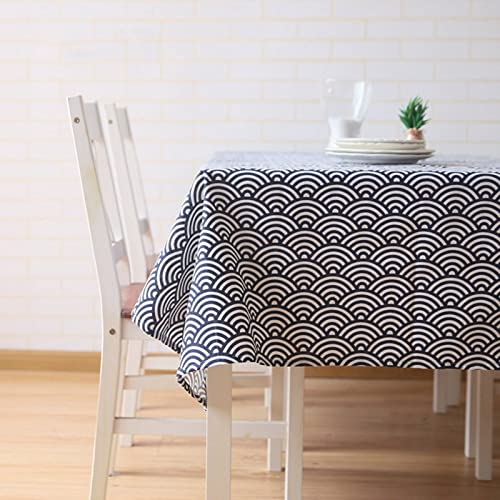 EHOMERY Moderne Tischdecken Bügelfrei Tischtücher Eckig Fan Tischdecke Lang Wachstuch Stoff Blau Weiss Tischschutz Dekoration 145X220Cm von EHOMERY