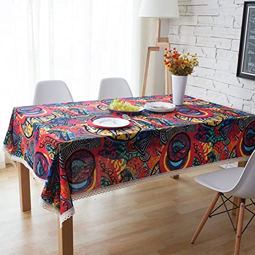 EHOMERY Tischdecke Abwaschbar Tischtücher Baumwolle Paradies Tischdecke Leinendecke Leinenoptik Wasserabweisend Tischtuch Quadratisch Groß Bunt Tischschutz Dekoration 130X180Cm von EHOMERY