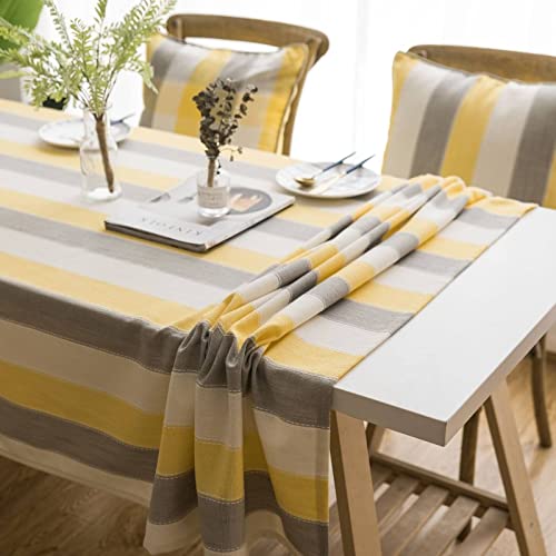 Tischdecke Pflegeleicht Bügelfrei Tischtuchhalter Einfacher Streifen Tischdecken Beschwerung Wedding Table Cloth Gelb Grau Tischschutz Dekoration 60X60Cm von EHOMERY