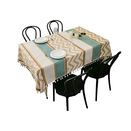 Tischdecke Fell Rechteckig Table Cloth Indian Einfache Gestreifte Geometrische Spitzenquaste Tischdecke Klein Vintage Tischtuch Set Gelb Tischschutz Dekoration 90X90Cm von EHOMERY