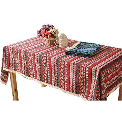 Tischdecke Quadratisch Modern Wachstuch Garten Indischer Ethno-Stil Tischdeckenleiste Tischwäsche Outdoor Rot Tischschutz Dekoration 100X140Cm von EHOMERY