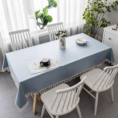 Tischdecke Vintage Tablecloth Stain-Resistant Einfache Volltonfarbe Mit Flauschigem Ball Tischdecke Rechteckige Lace Table Cloth Hellblau Tischschutz Dekoration 85X85Cm von EHOMERY