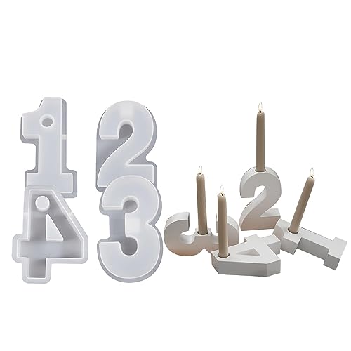 1-4 Zahlen Form DIY Silikonform 3D Handgemachte Kerzenhalter Formen Gips Form Kerzenständer Form Dekoration Esstisch Mittelstück Form Raysin Zahlenform Silikon Gießform Kerzenhalter (4PCS) von EHOTER