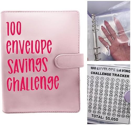 100 Envelope Challenge Binder Kit Herausforderungsordner mit 100 Umschlägen Money Saving Challenges Book Wasserdicht Budgetordner von 5.050 für Schuldenersatz Urlaub Geburtstag (Pink) von EHOTER