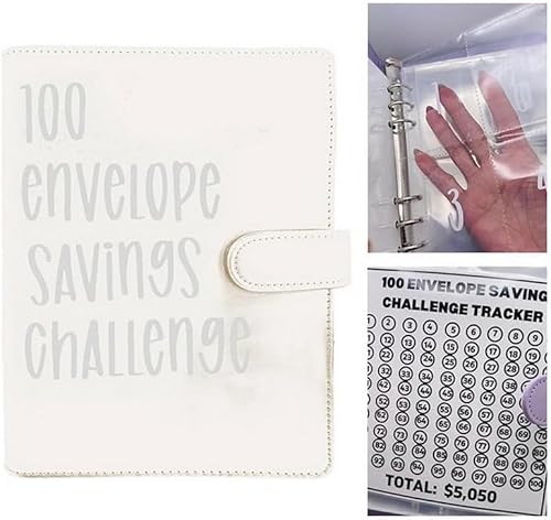 100 Envelope Challenge Binder Kit Herausforderungsordner mit 100 Umschlägen Money Saving Challenges Book Wasserdicht Budgetordner von 5.050 für Schuldenersatz Urlaub Geburtstag (Weiß) von EHOTER