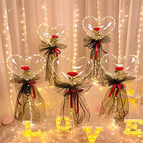5 Pack LED Luminous Balloon Heart-shaped Rose Bouquet Bobo Balloon for Valentine's Day Wedding Anniversary Mother's Day Birthday Party Gift (5pcs Red) von EHOTER
