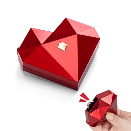 EHOTER Herzförmige Ringschatulle, Schmuck-Präsentationsbox, mechanische Überraschungsringbox für Antrag, Überraschung, Schmuckschatulle für Jahrestag, Valentinstag, Hochzeit (rot) von EHOTER