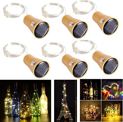 EHOTER Solarenergie LED Lichtkette 6 Stück Wein Flaschenlicht mit 1M Kupferner Draht-Form-Stablampe Flaschen Korken LED-Kette für Flasche DIY Partei Hauptdekor Hochzeit und Halloween (Kühles Weiß) von EHOTER