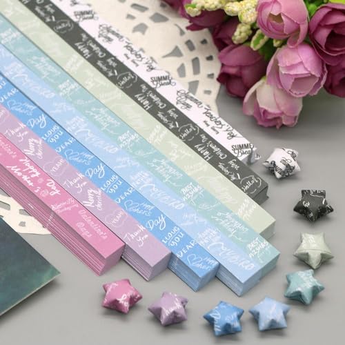 EHOTER Sterne Papierstreifen 540 Blätter DIY Faltsterne Origami-Papier 5 Glitzer Glücksstern Dekoration Papierstreifen DIY Kunst für Kinder Faltpapier Handwerk Basteln Unterricht Geschenk (D) von EHOTER