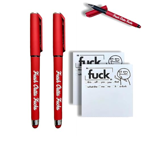 Frisch Outta Fucks Pad und Stift Lustige Sticky Notes und Stift Set Neuheit Notizbuch Gelschreiber Set Pocket Notizbuch Sticky Notes Streichgeschenke für Kollegen Boss Freunde (Rot*2) von EHOTER