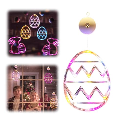 Oster-Fensterlichter, Osterei-Hasenlichter, Fensterdekorationen, Innenfenster-Silhouetten-Lichter mit Saugnapf, Osterdekoration, Heimparty (farbig) von EHOTER