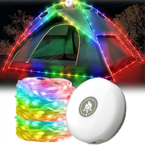 Wasserdichte tragbare verstaubare Lichterkette für Camping, Camping, tragbare Außenleuchte, einziehbares LED-Zeltlicht, LED-Lichterkette für Camping-Dekoration (buntes Licht, 10 m) von EHOTER