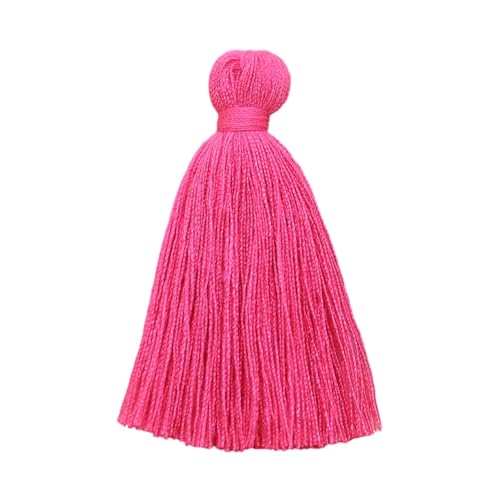 50 Stück weiche Mini-Quasten aus Seide für Bastelarbeiten, Schmuckherstellung, Heimdekoration – leuchtende Farben, 5 cm (Rosarot) von EHYQK