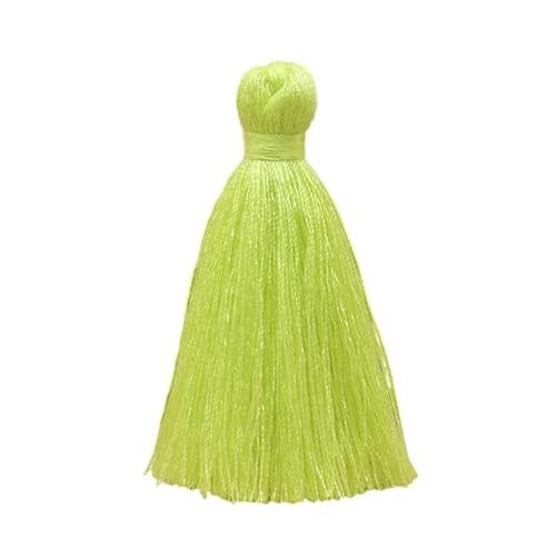 50 Stück weiche Mini-Quasten aus Seide für Bastelarbeiten, Schmuckherstellung, Heimdekoration – leuchtende Farben, 5 cm (fluoreszierendes Gelb) von EHYQK