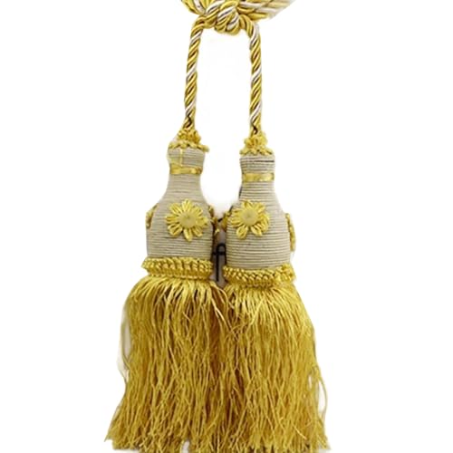 Boho-Vorhang-Raffhalter mit Quaste, verstellbare Seilhalter für Vorhänge, Bauernhaus, Hof, Gartendekoration (Goldgelb, 2 Stück, Länge 50,8 cm) von EHYQK
