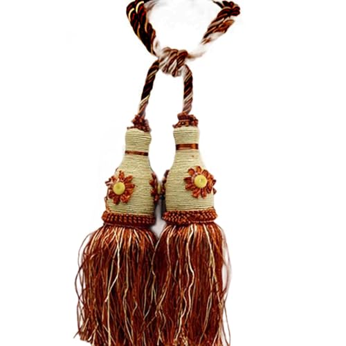 Boho-Vorhang-Raffhalter mit Quaste, verstellbare Seilhalter für Vorhänge, Bauernhaus, Hof, Gartendekoration (Kaffee, 2 Stück, Länge 50,8 cm) von EHYQK