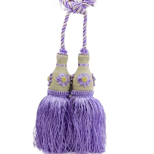 Boho-Vorhang-Raffhalter mit Quaste, verstellbare Seilhalter für Vorhänge, Bauernhaus, Hof, Gartendekoration (blau-violett, 2 Stück, Länge 50,8 cm) von EHYQK