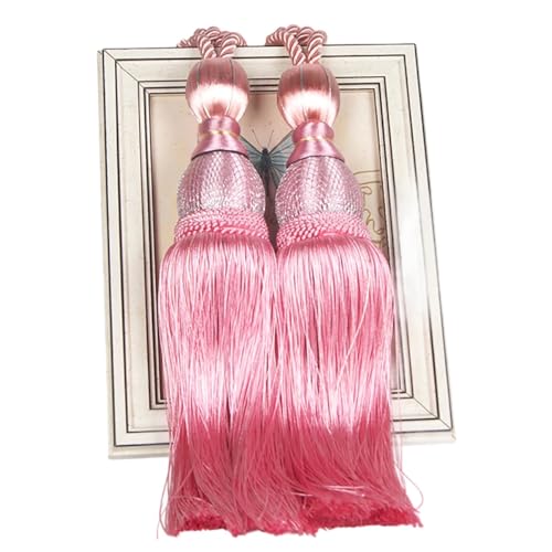 Handgefertigte Boho-Vorhang-Raffhalter mit Quaste, verstellbar, ohne Bohren, Seilhalter für Vorhänge, Bauernhaus, Garten, Hofdekoration (Rosa, 2 Stück) von EHYQK