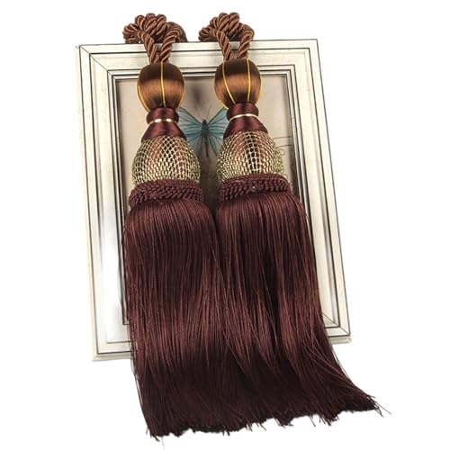 Handgefertigte Boho-Vorhang-Raffhalter mit Quaste, verstellbar, ohne Bohren, Seilhalter für Vorhänge, Bauernhaus, Garten, Hofdekoration (schwarzer Kaffee, 2 Stück) von EHYQK