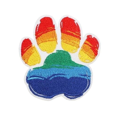 Lustige Cartoon-Aufnäher zum Aufbügeln oder Aufnähen, Stoffflicken für Jacken, Taschen, Hüte (4 Stück Pfotenabdruck-Regenbogen), 4 Stück von EHYQK