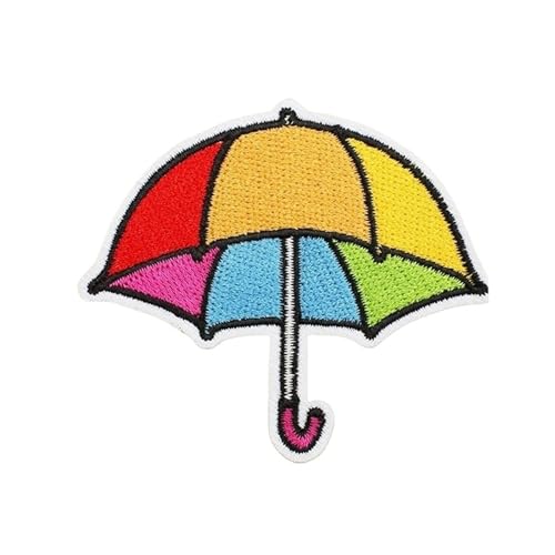 Lustige Cartoon-Aufnäher zum Aufbügeln oder Aufnähen, Stoffflicken für Jacken, Taschen, Hüte (4 Stück Regenschirm-Regenbogen), 4 Stück von EHYQK