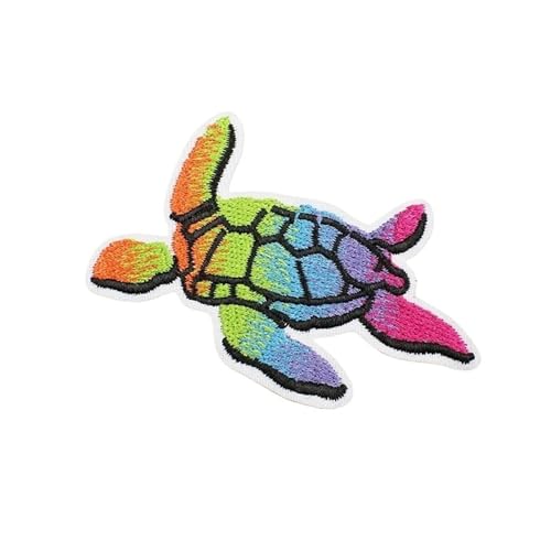 Lustige Cartoon-Aufnäher zum Aufbügeln und Aufnähen auf Stoffflicken für Jacken, Taschen, Hüte, 10 Stück (10 Stück STurtle Regenbogen) von EHYQK