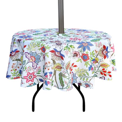 EHouseHome Runde Tischdecke für drinnen und draußen, mit Schirmloch und Reißverschluss, wasserfest, für Terrasse, Frühling und Sommer, Garten, Grillabende, Picknick, ca. 150 cm von EHouseHome
