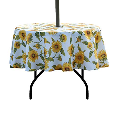Ehousehome Runde Tischdecke mit Regenschirm-Loch und Reißverschluss, wasserdicht, mit Reißverschluss, für den Garten oder Grillen, 152 cm von EHouseHome