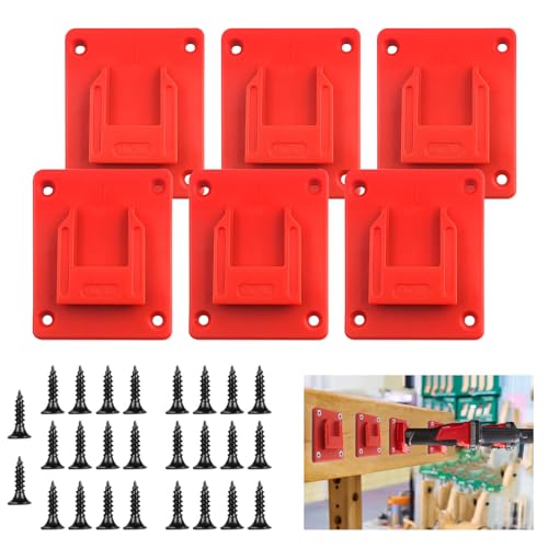 6-Pakete Werkzeughalter Halterung für Milwaukee M18 Werkzeug,Auch passend für Dewalt 20V Werkzeug, Bohrer Halter,Aufhänger (Menge 6,Rot) von EID