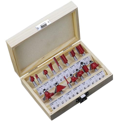 15-teiliges Fräser-Set for Trimmen von geraden 1/4-Schaft-Fräsern for Holzarbeiter for Trimmmaschinen, Holzlager-Cove-Box-Bits(WIth Box) von EIENQBVL